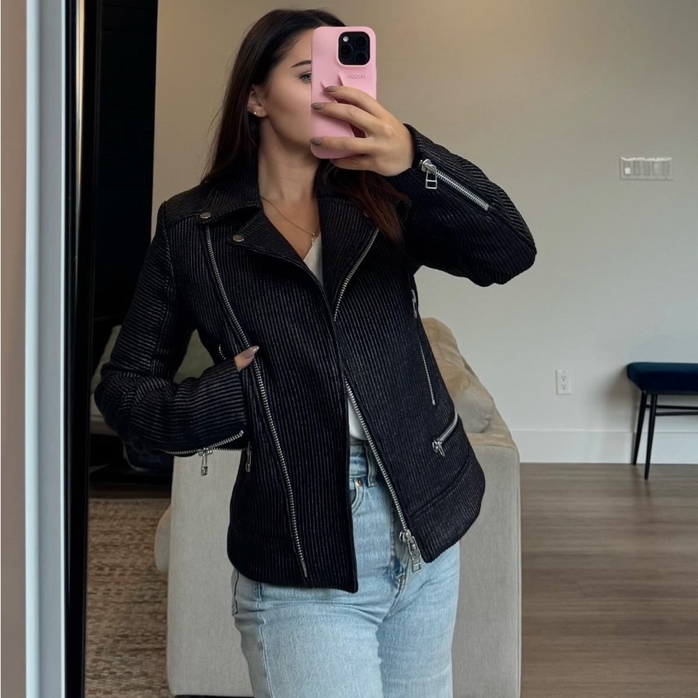 Veronica Beard Black Textured Leather Jacket